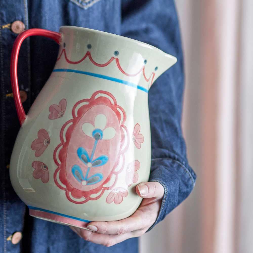 Bloomingville Odina Pichet naturel avec fleurs roses 3,3 l vaisselle