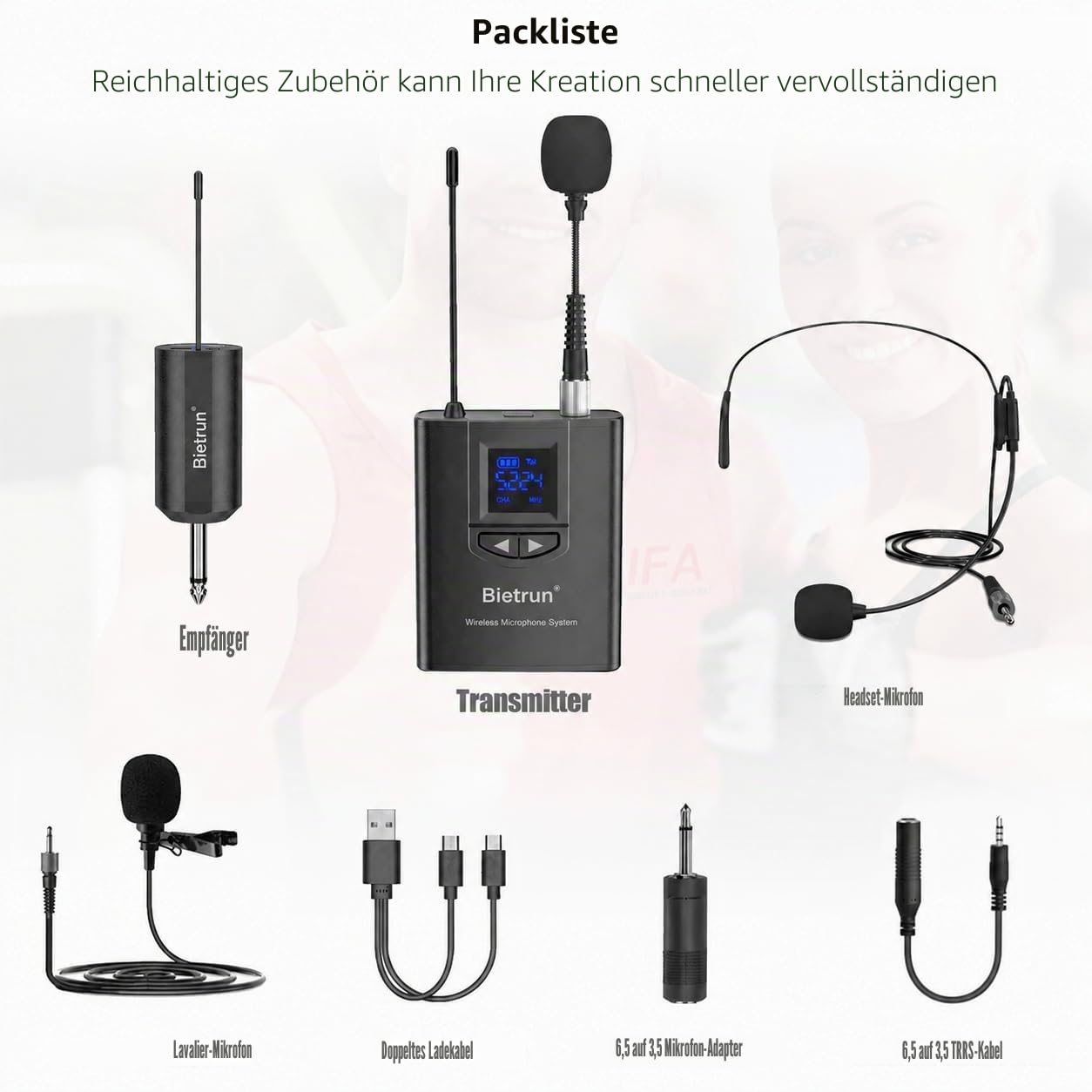 UHF Wireless Lavalier Lapel Microphone System, Kabelloses Lavalier-Mikrofon, Headset Mic, Interview Mic, Rechargeable RX and TX (Work 6hs), 165 ft Range, 1/4" Output, for iPhone, PA Speaker