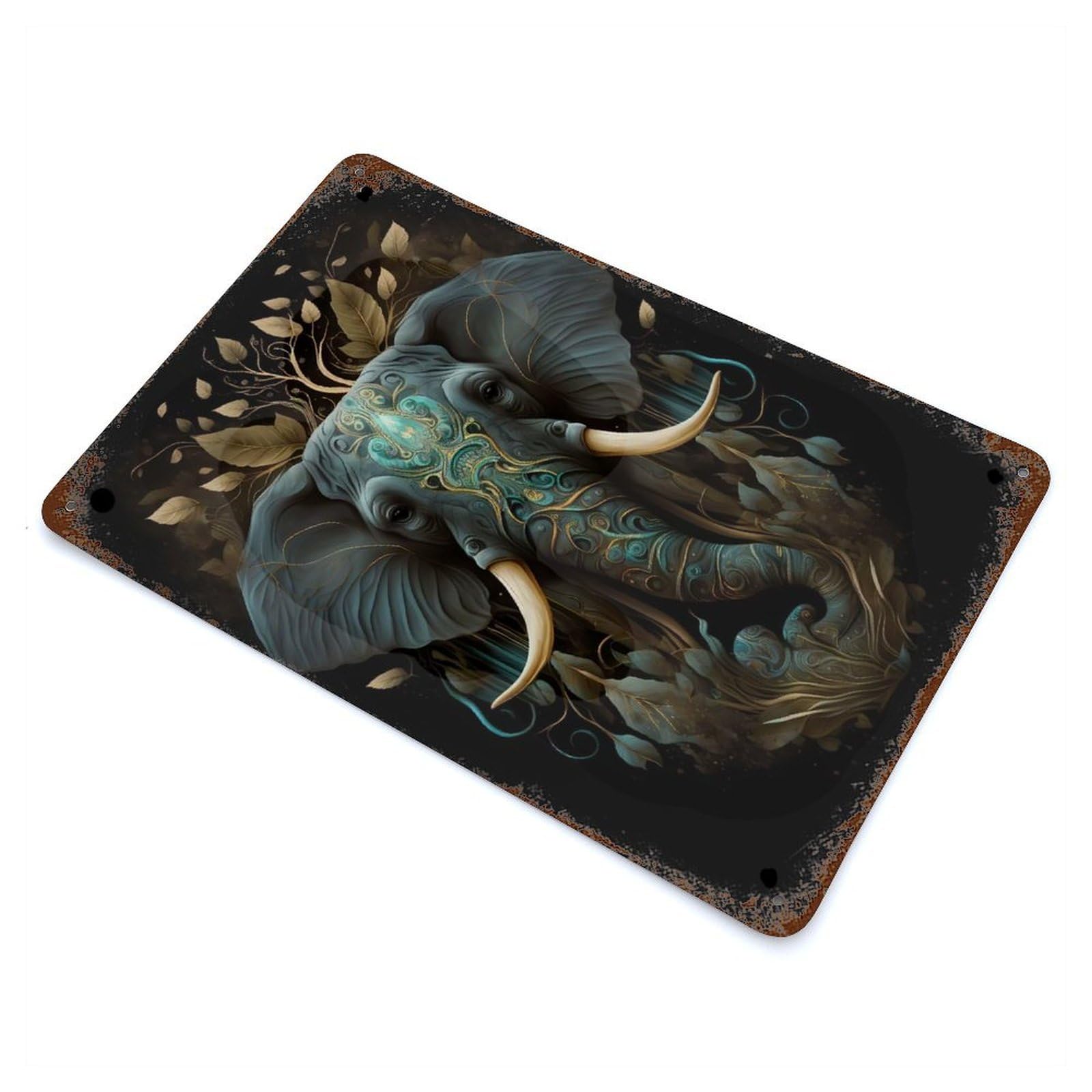 Magic Elephant Vintage Wall Sign 11.8"x7.9", Rust Effect Metal Decor for Basement, Hobby Room And Garage Decor