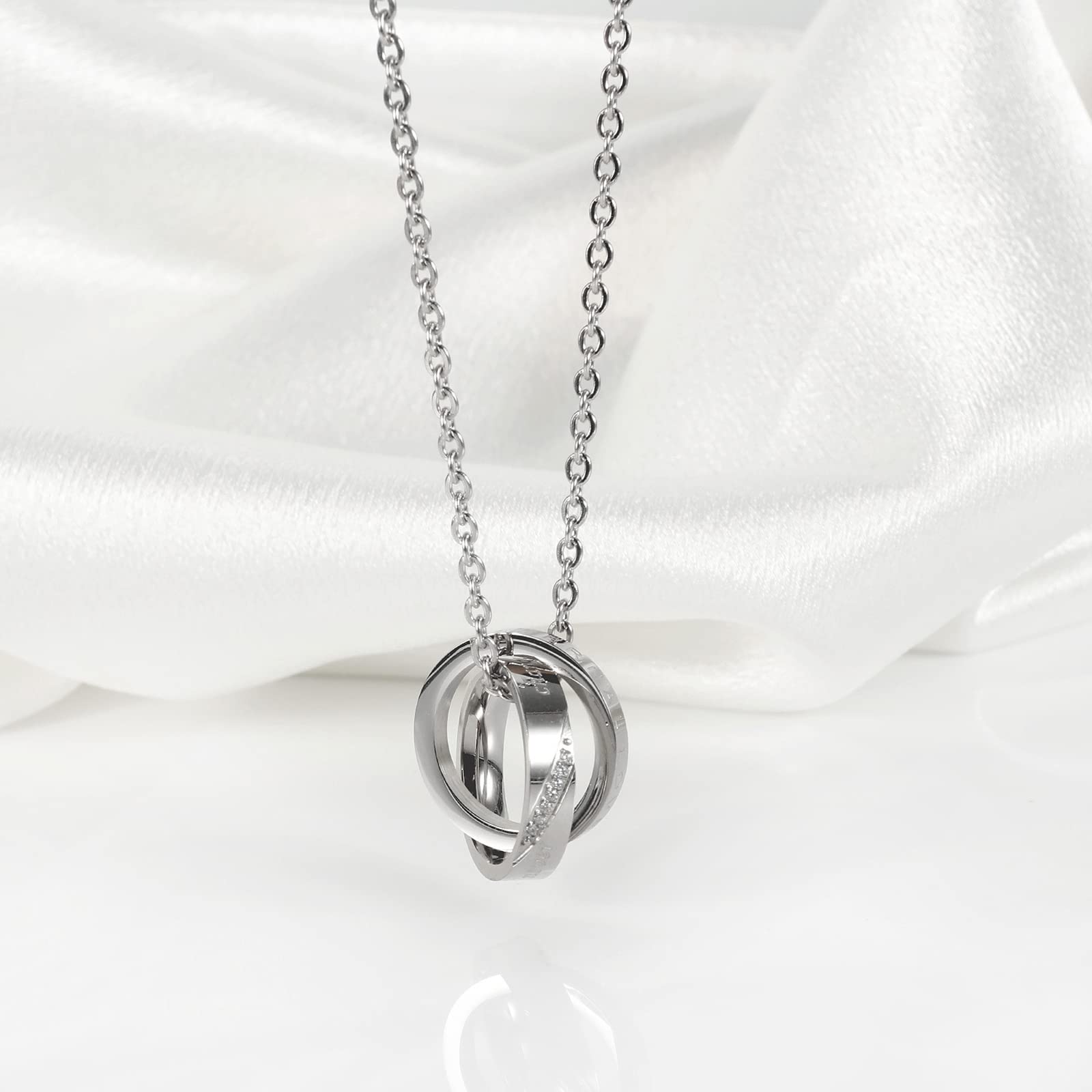 ESNY Collar Personalizado para Parejas, Collar con Colgante De Doble Anillo para Parejas a Juego con Ella, Colgante De Promesa De Amor Eterno Women