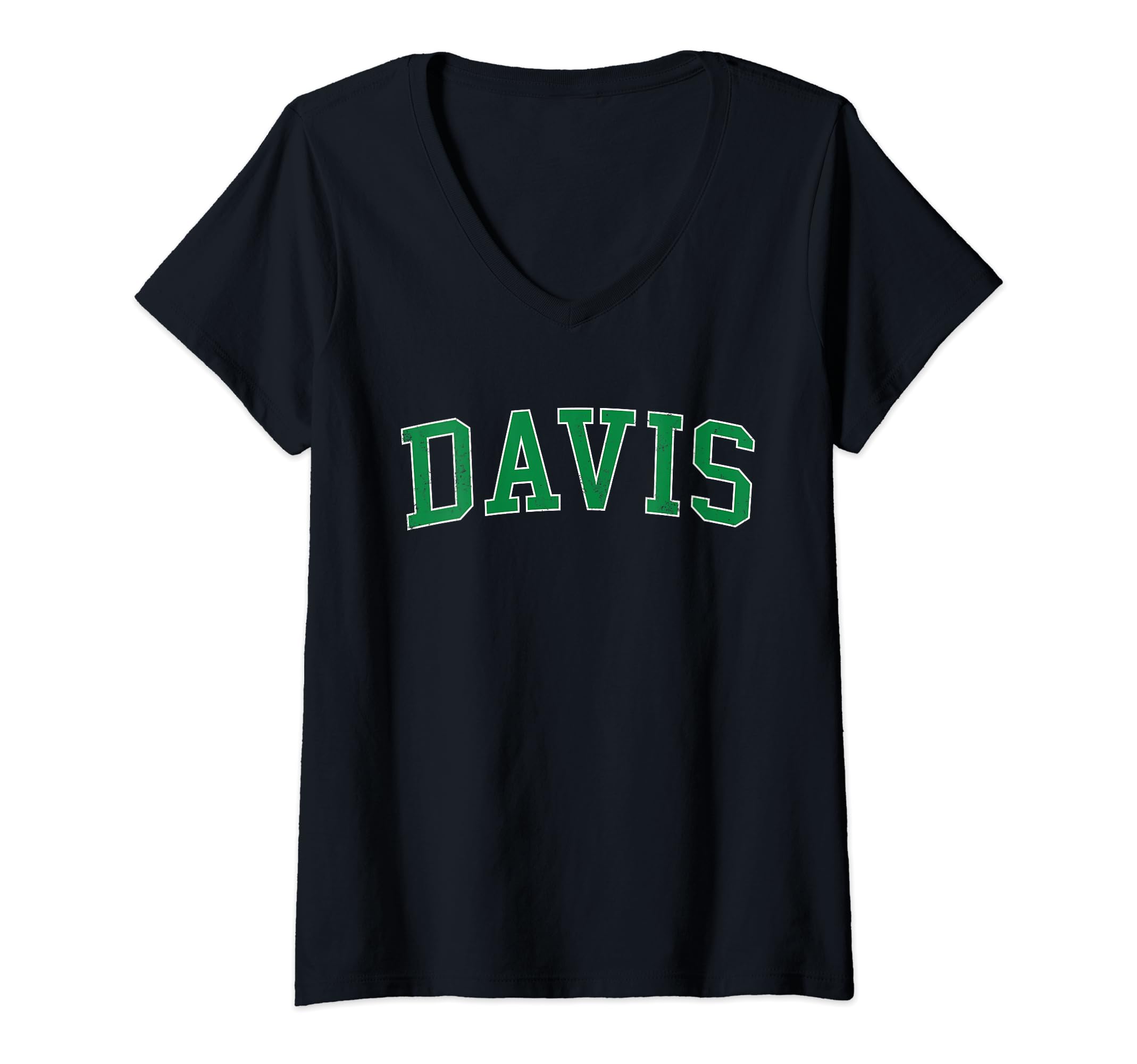 Vintage Davis CA Distressed Green Varsity Style V-Neck T-Shirt