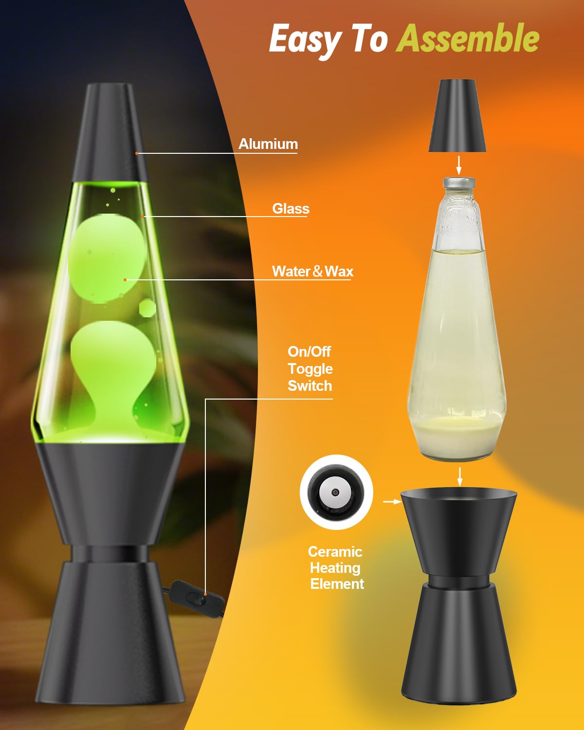 AONESY Lampa lawowa XXL, 17 zmiennych kolorów, możliwość regulacji: lampa lawowa, duża, z pilotem zdalnego sterowania, duża, dla dzieci i dorosłych, czarna, 37 cm, czarna
