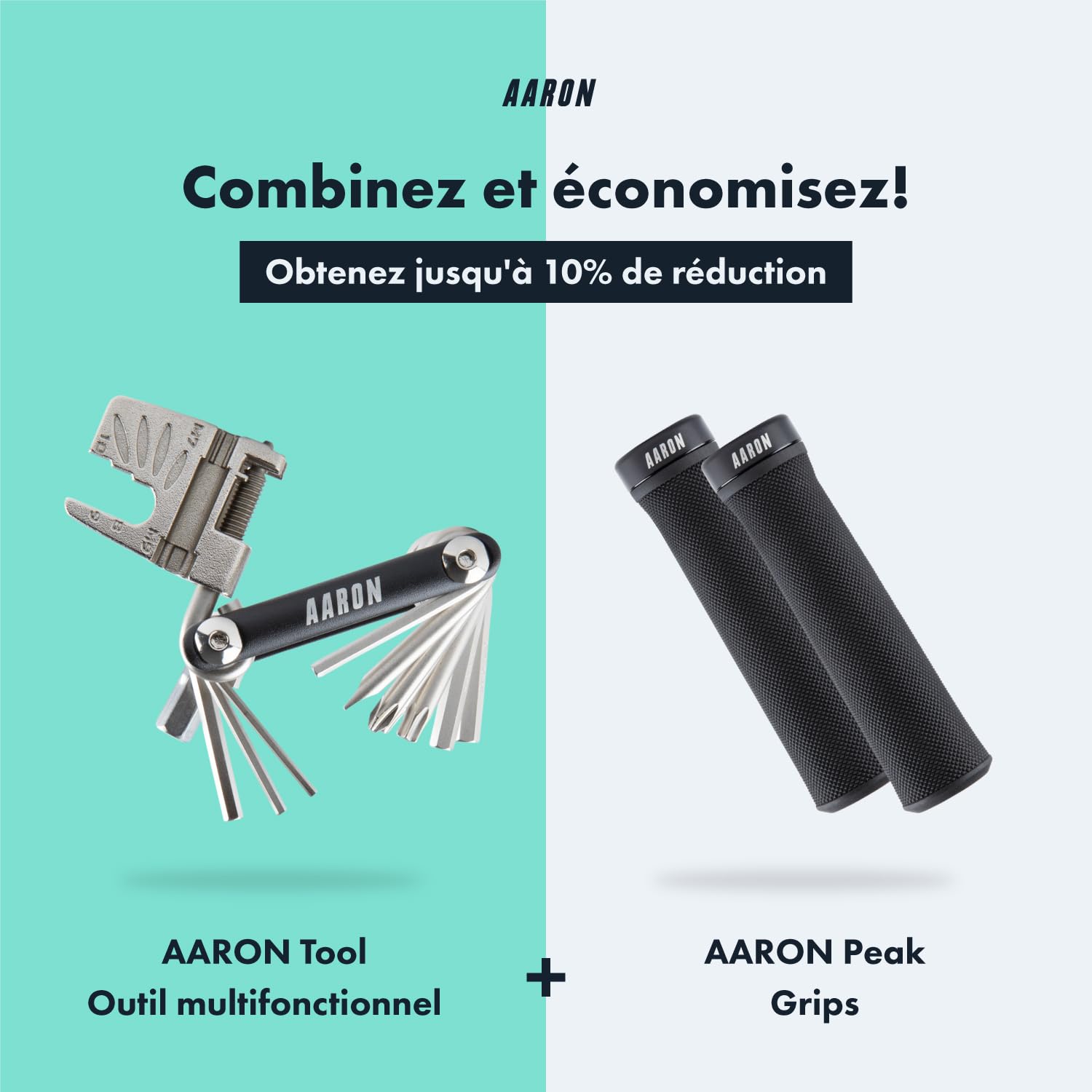 AARON Outil 20 en 1 Multitool - Outil multifonctionnel pour vélo en acier inoxydable/aluminium - Mini outil de vélo pliable avec de nombreuses fonctions - Outil de vélo pratique en noir