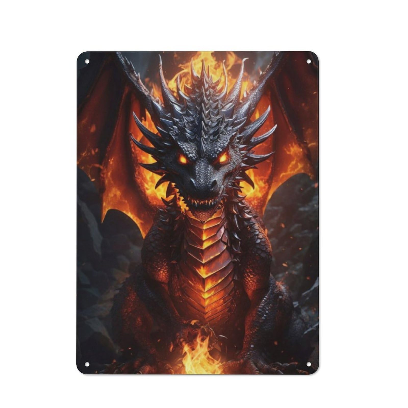 Junmoney Epic Fire Dragon Metal Plaque 40X30cm With For Workshop Wall, Retro Decor, For Garage, Workshop And Man Cave Decoration