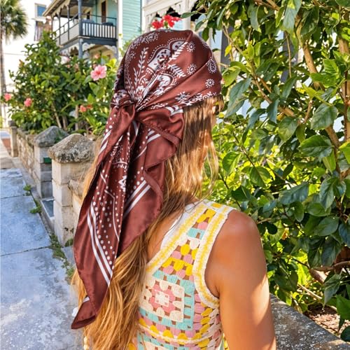 2 Pcs 33.46 Inches Vintage Satin Head Scarf Bandana for Women, Silk Hair Scarf Bandanas for Women Men Multipurpose Soft Square Scarves3
