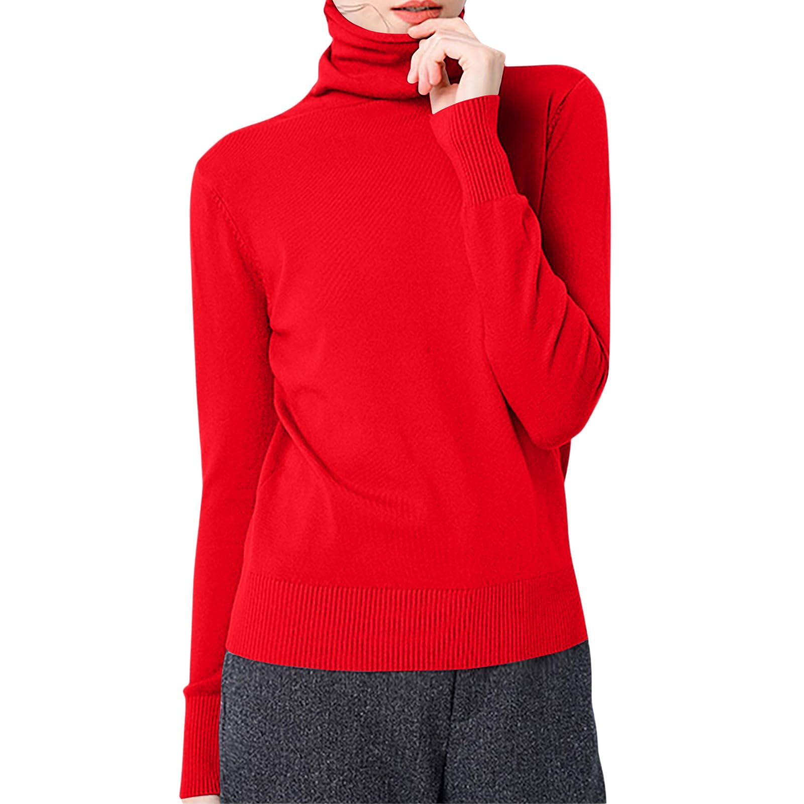 Turtleneck Sweater Women Casual Soft Knit Long Sleeve Cozy Sweaters Skinny Lightweight Solid Color Fall Work Outfits
