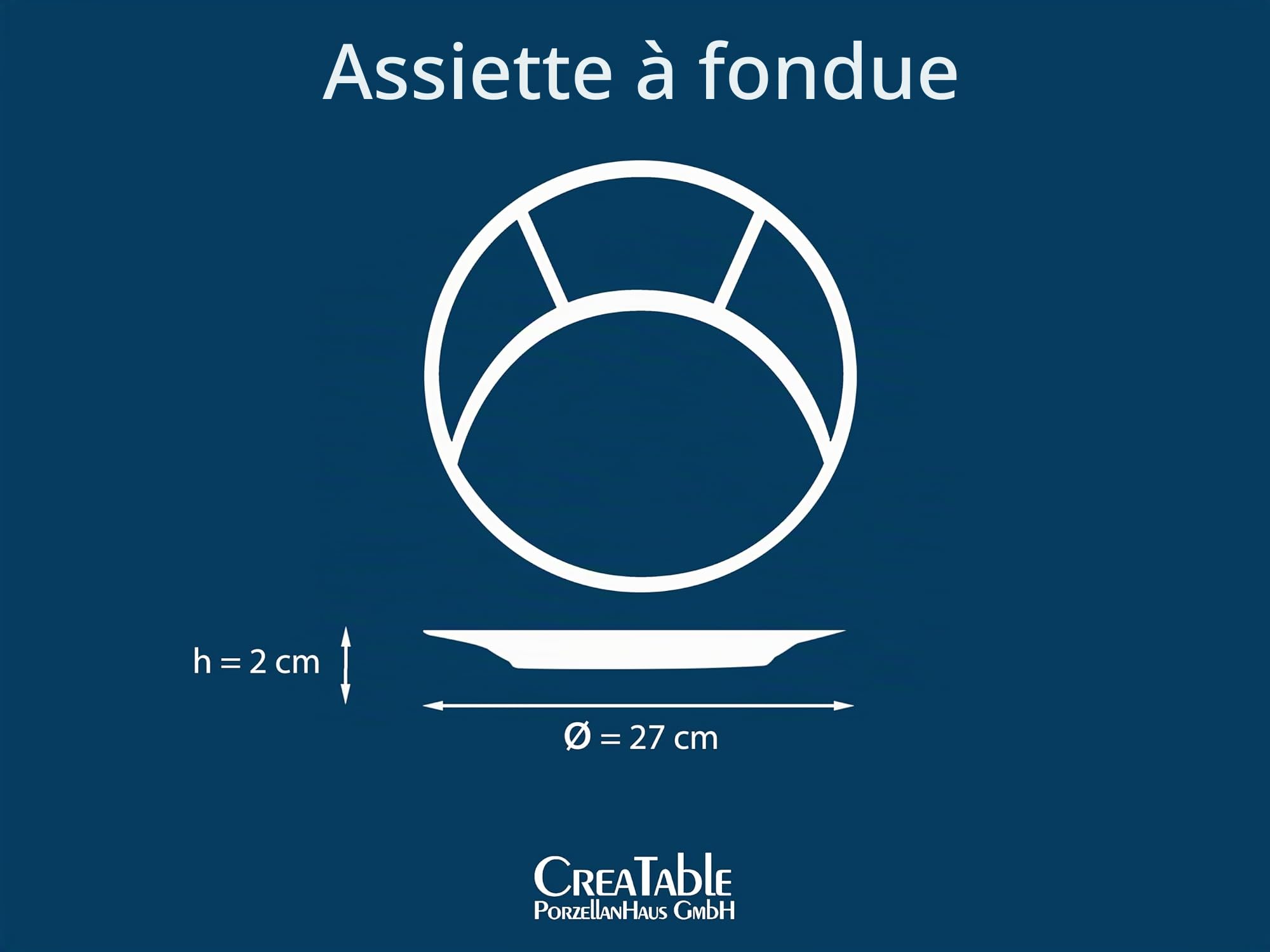 Creatable, 22921, Série Assiette à fondue et gril UNIVERSAL NOIR, Set de vaisselle, Assiette à fondue 4 pièces