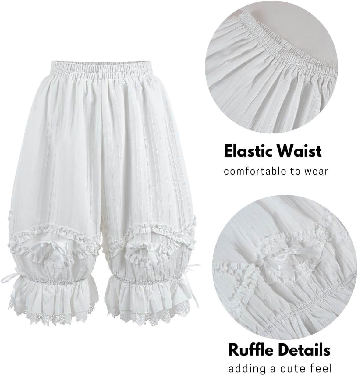 Nuoqi White Bloomers for Women Long Pantaloons Victorian Ruffle Shorts - Image 6