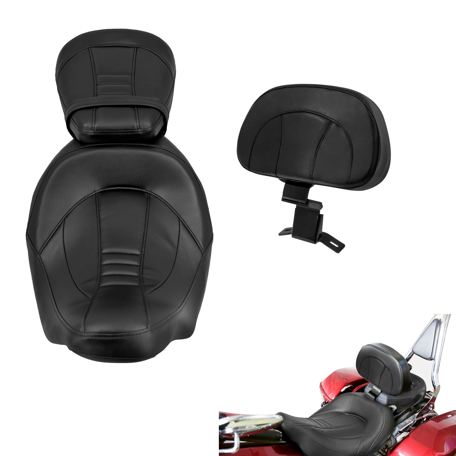 Harley Davidson ダンデムシート二人乗り Amazon | HCmotorku バイク タンデムシート ライダー バックレスト付き