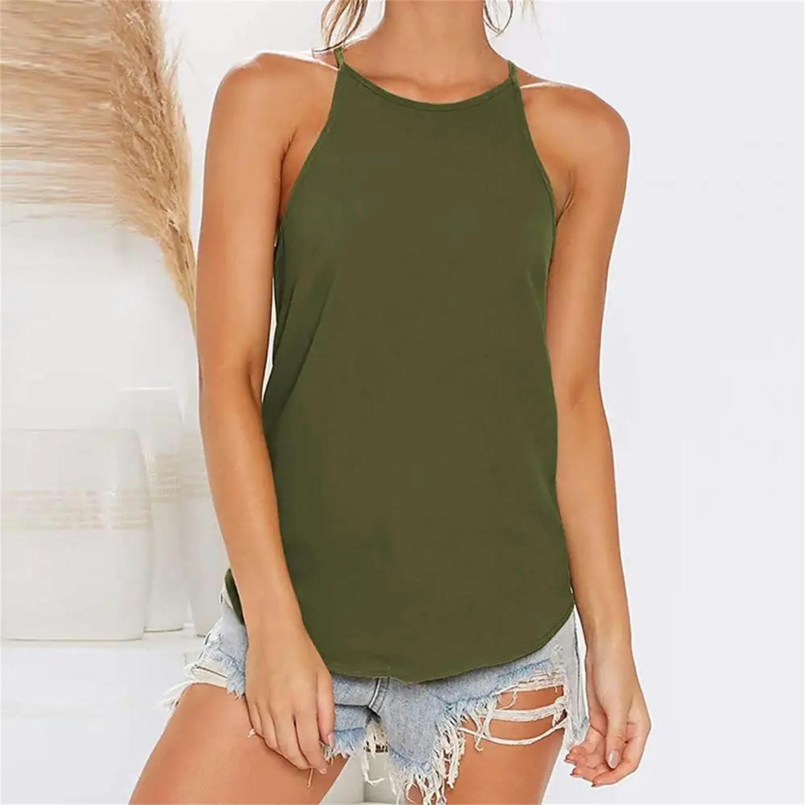 Camiseta sin Mangas Mujer Camiseta De Verano para Mujeres Halter Sin Mangas De Color Tanque Sólido Camiseta De Blusa Femenina