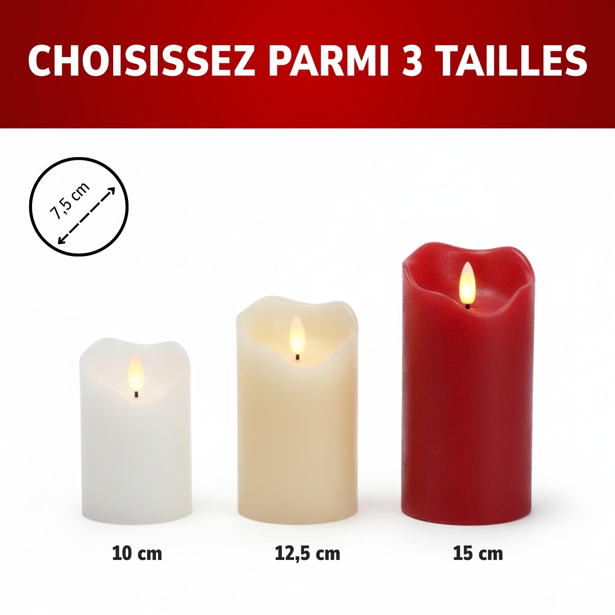 ToCi Lot de 4 bougies LED blanches - Diamètre : 7,5 x 15 cm - Sans flamme - En cire véritable - Avec minuterie et mèche noire - Pour l'Avent, lanterne funéraire et décoration de table - Fonctionne