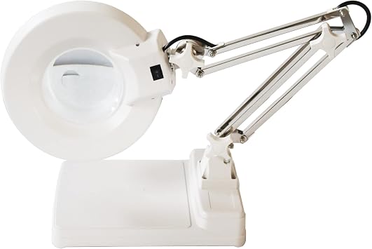 INTBUYING 20X Magnifying Glass with Light and Stand,110V Folding LED Desk Lamp Amplification Magnifier, 5" White Glass Lens,Adjustable Table Magnifier with Light, for Reading and Working
