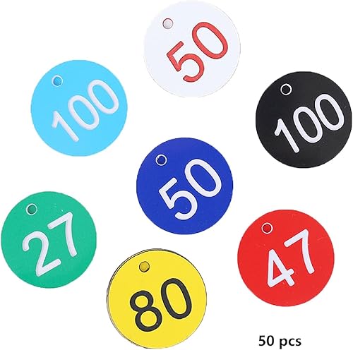 Miniatura 3 de Etiquetas de números 1-50, etiquetas numeradas redondas de 1.378 in, etiquetas pequeñas de plástico, 50 llaveros numerados para llaves de