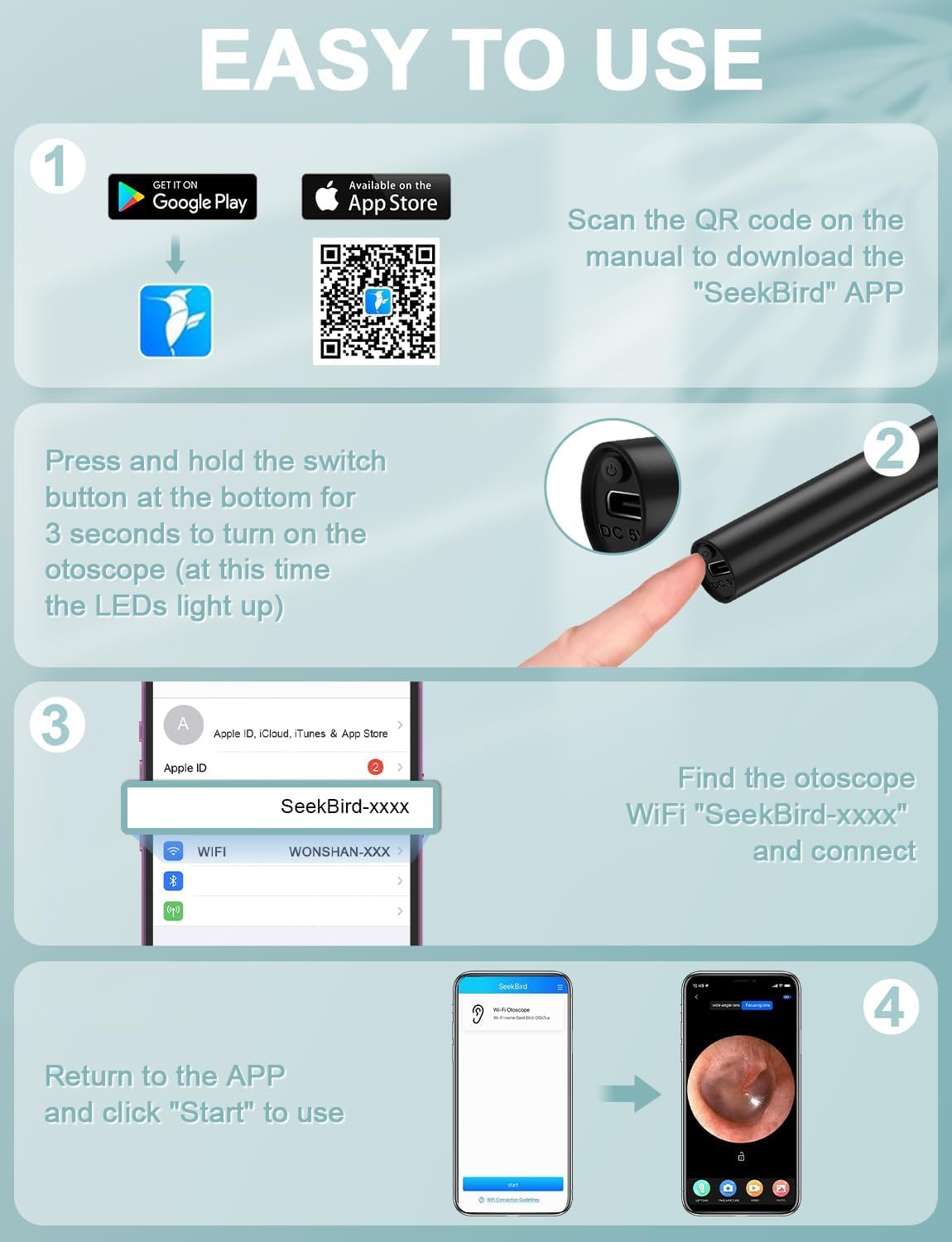 Otoscopio 1920P HD WIFI Wireless Digitale Endoscopio Telecamera con 6 Luci LED per Orecchio Compatibile con iOS e Android per Bambini Adulti e Animali Domestici