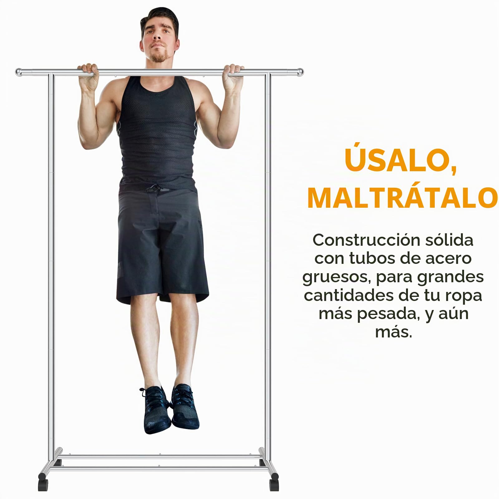 SAN LIKE Burro Ropa, Perchero de Ropa con Ruedas, perchero de metal con ruedas, barra para ropa estable con extensible, perchero para dormitorio