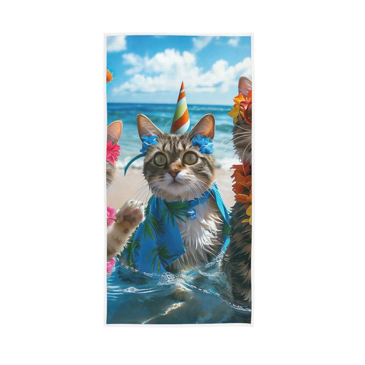 LSRCPD Tropical Party Cats Hand Towels, Multipurpose Bathroom Towel for Bathroom, Gym, Hotel, Spa 15 x 30 Inches