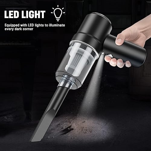 Miniatura 5 de Lovyi Aspiradora inalámbrica, mini aspiradora de mano, aspiradora de automóvil pequeño con LED, plumero de aire eléctrico y aspiradora 2 en 1