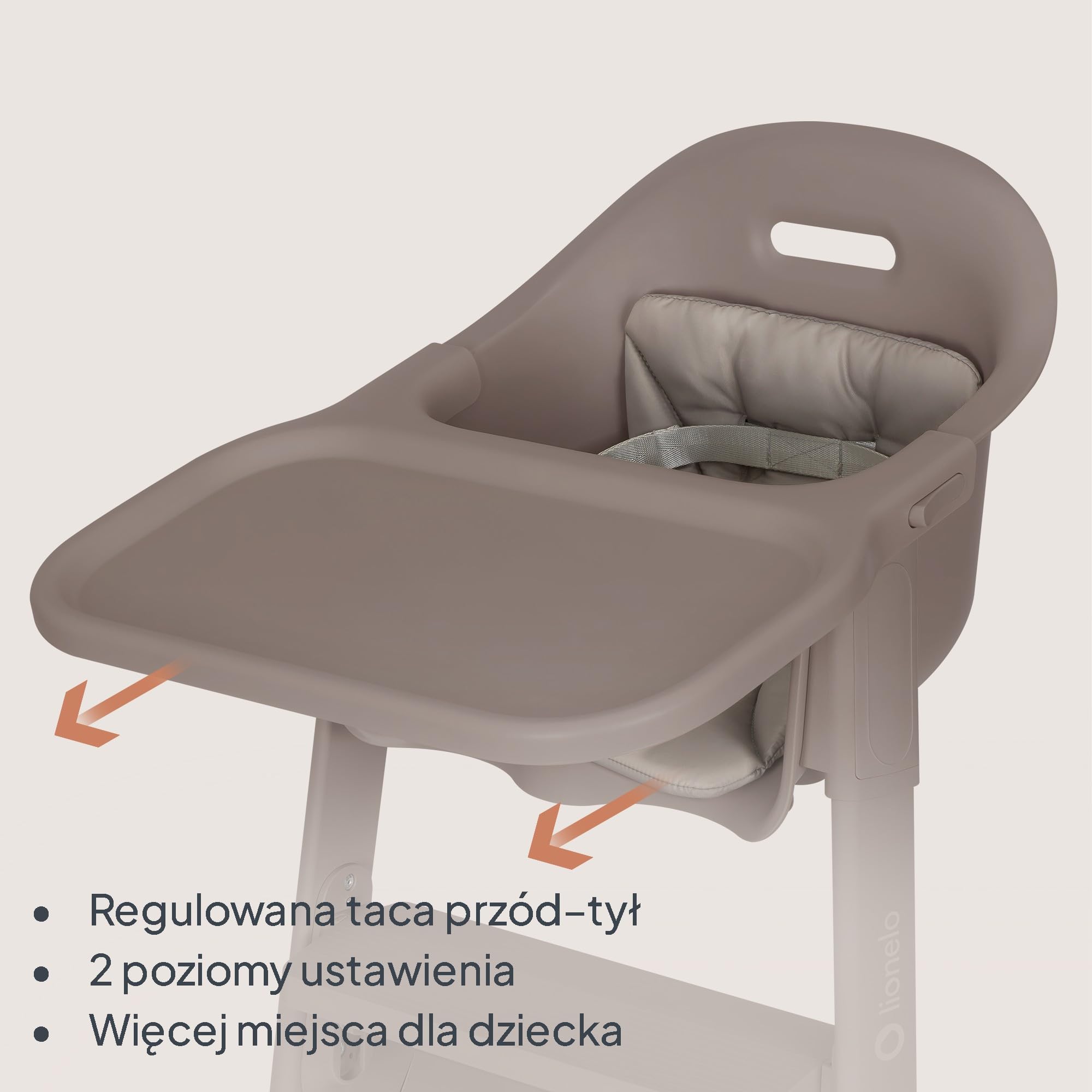 Lionelo BENY krzesełko dla dziecka 6 miesięcy - 3 lata przesuwna taca 2 pozycje, krzesełko ewolucyjne z podnóżkiem regulowanym jedną ręką, pasy 3-punktowe, łatwe do czyszczenia, zmywalna poduszka