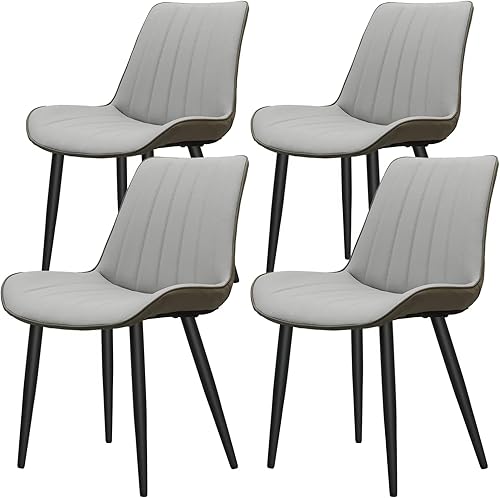 Dining Chairs for Room, Table & Seating Chair Sets Kitchen - Modern Wave Pattern Upholstered Armless PU Leather Dining Chairs with Metal Legs, Set