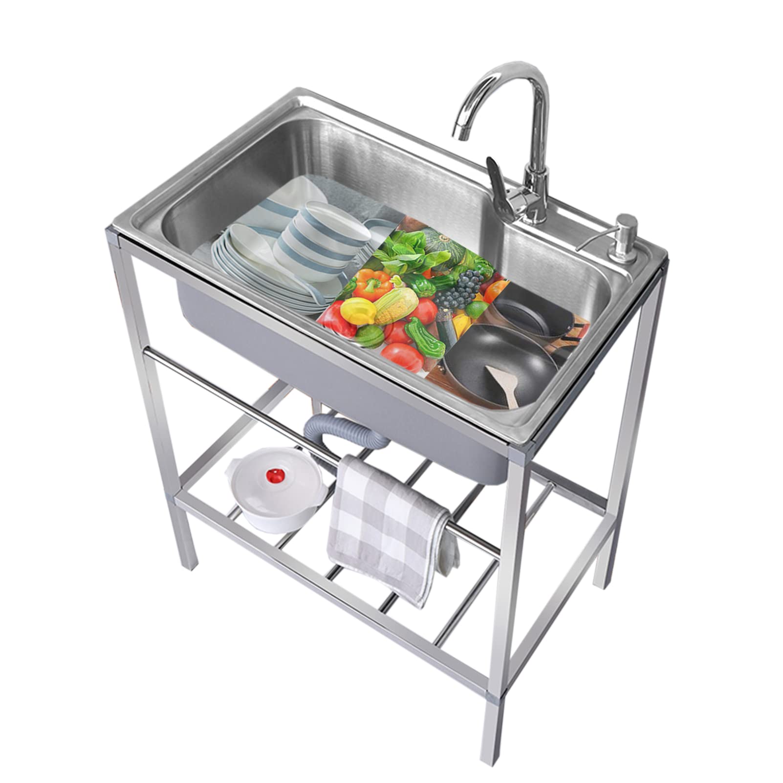 LMYSXAOZ Stainless Steel Utility Kitchen Sinks Single Bowl Free Standing Laundry Tub Commercial Restaurant Prep for Garage Outdoor