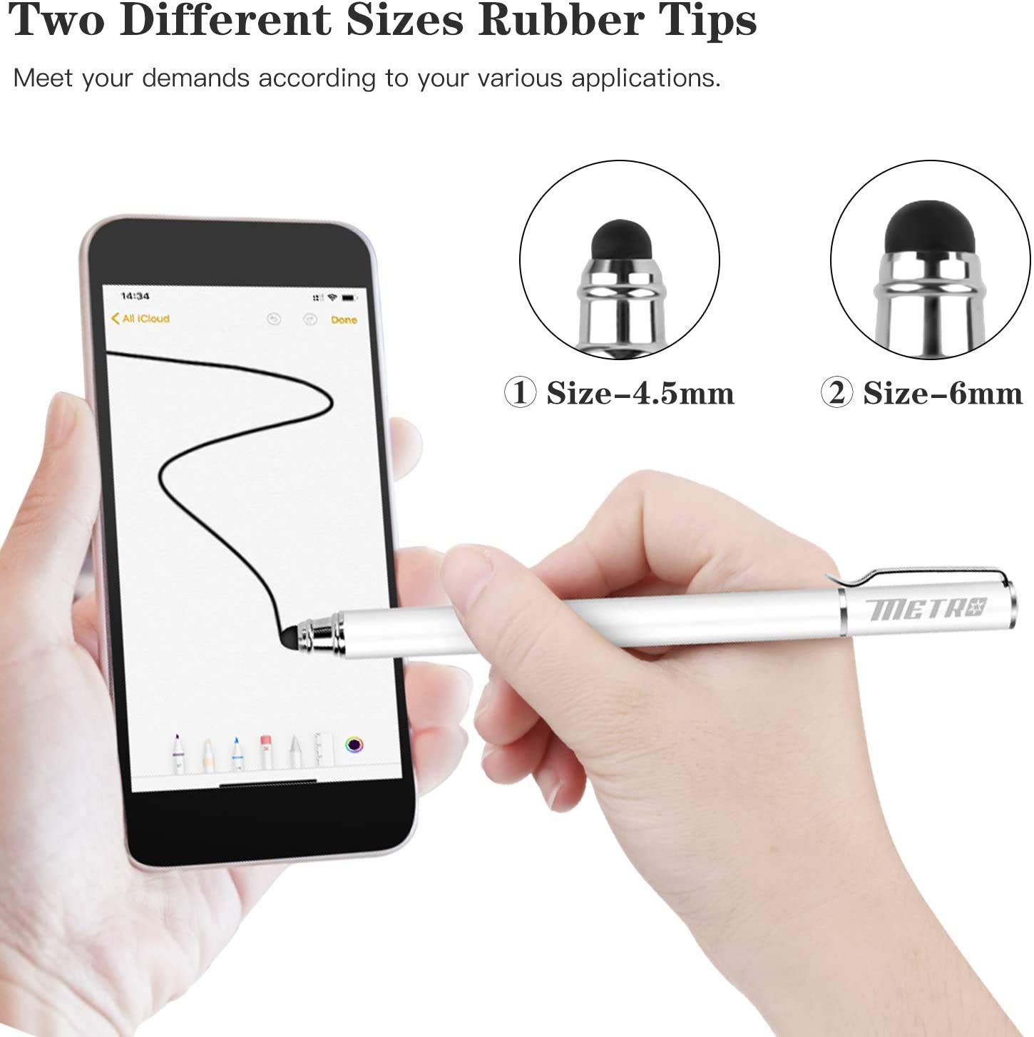 Penna Stilo Metro 2-in-1 Per Touchscreen - Con 15 Punte Di Ricambio, Precisione, Compatibile Con Smartphone E Tablet - Foto 10