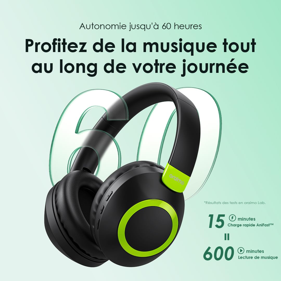Oraimo BoomPop 2S - Casque Bluetooth 5.3 sans Fil Autonomie 50H Réduction Bruit ANC Micros ENC Appels Clairs Basses Puissantes 40mm Controle par Geste Pliable Sport Voyage Android iOS (Gris)