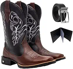 Kit Bota Texana Masculina Couro Country Casual Campo Café Delegada com Carteira e Cinto