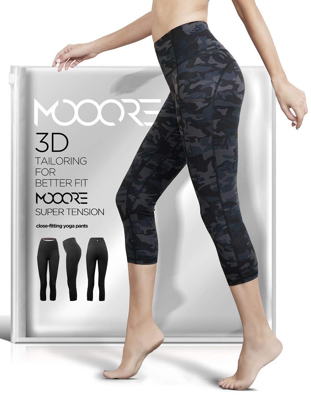 size xl) MOOORE Leggings Women Capris Yoga Pants Sport Tummy Control Compression Workout