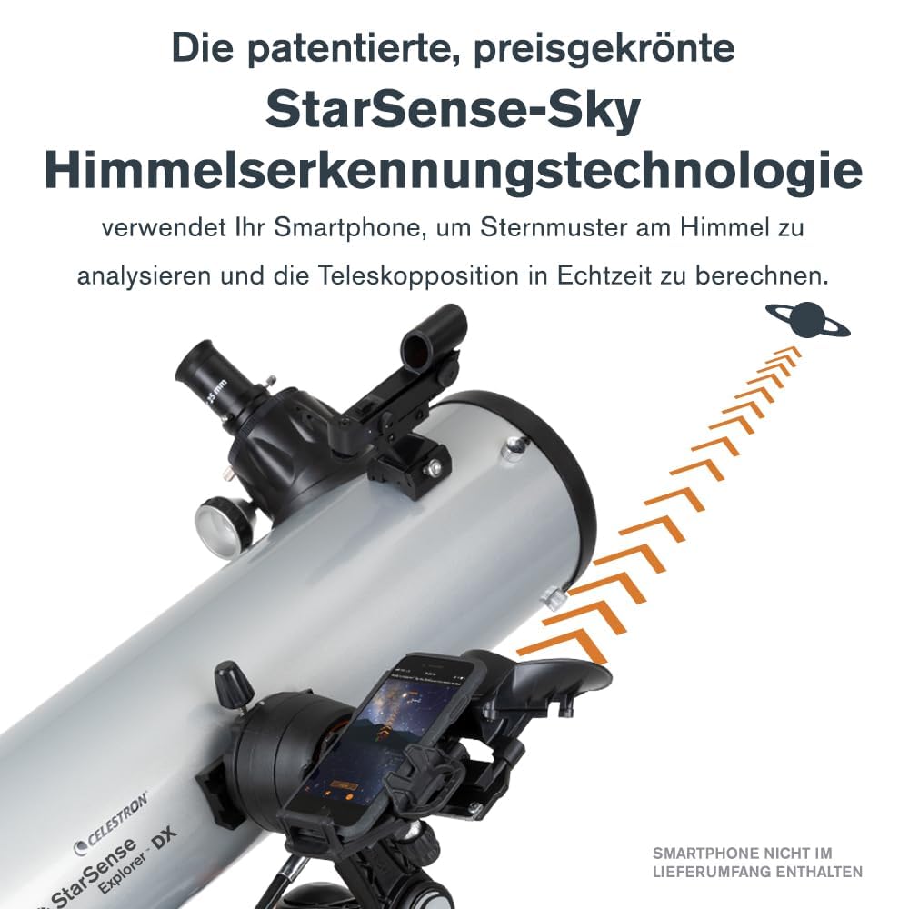 Celestron StarSense Explore DX 130 Newton-Reflektorteleskop, Smartphone-App-fähig, inklusive Okulare, Halterung, Stativ