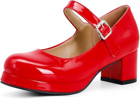Alsoloveu Women Platform Mary Jane Patent Leather Shoes Chunky Mid Heel Pumps Ankle Strap