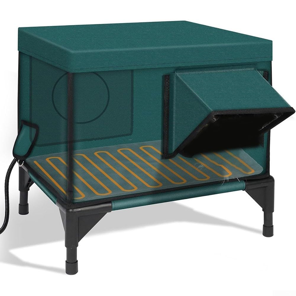 Winter Outdoor Heated Cat House, Heated Cat House for Outside, Weatherproof Outdoor Cat House with Heating Pad, Insulated Shelter Fully Insulated Cat House for Cats