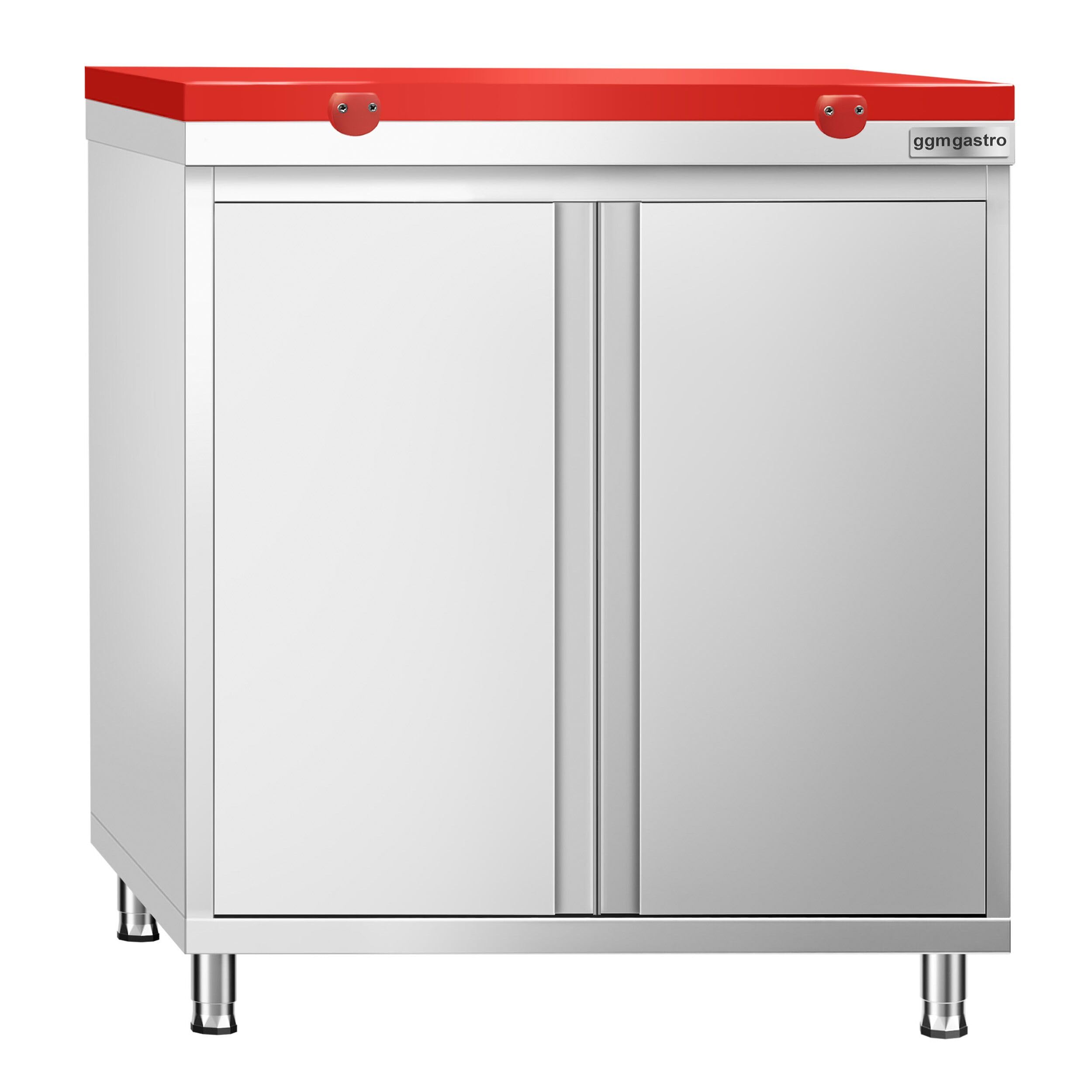 GGM Gastro | ASK86#FKPRT86 | Edelstahl Arbeitsschrank PREMIUM - 800x600mm - mit Flügeltür inkl. Schneideplatte Rot