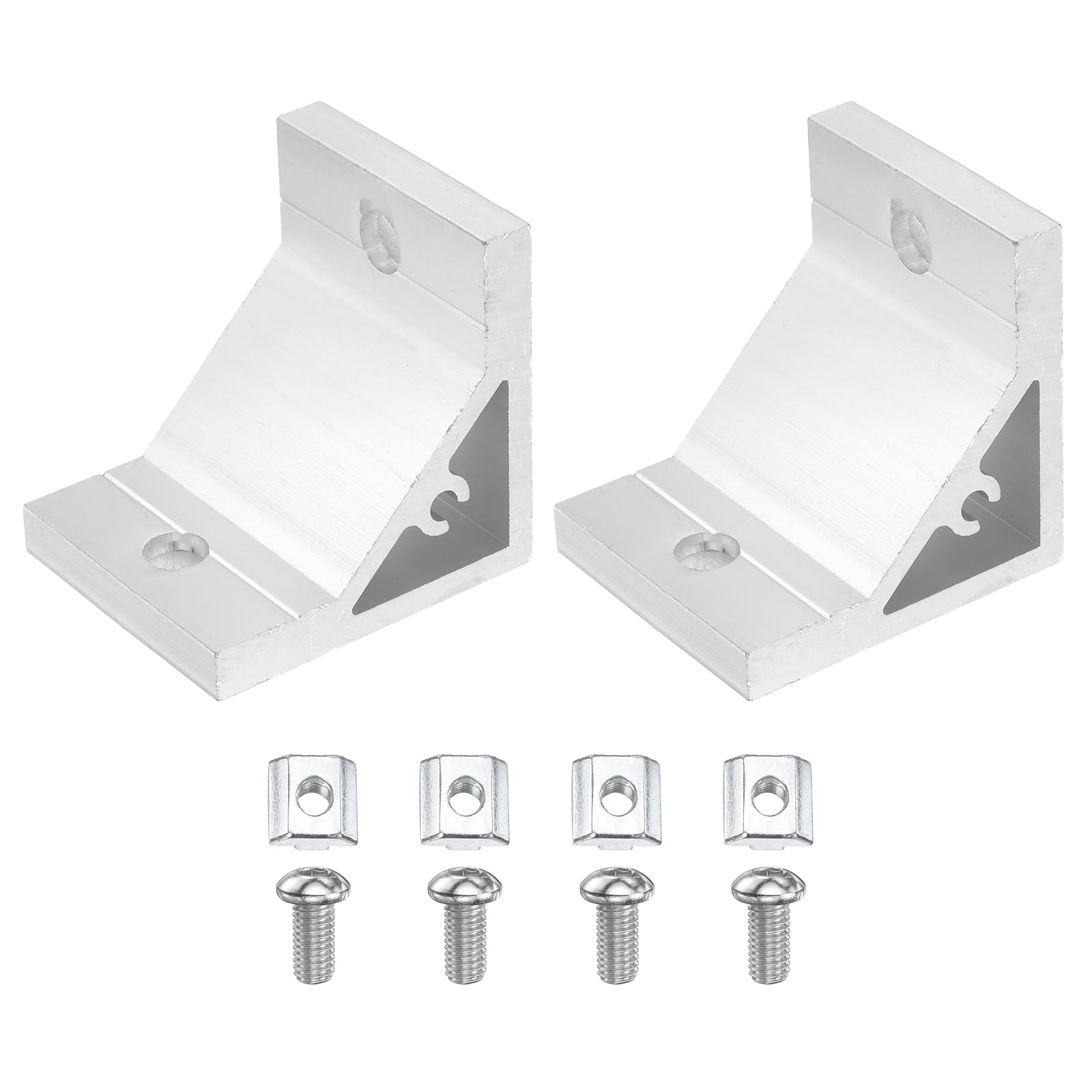 sourcing map 2Set 90 Degree Angle Corner Brackets, 5050 Series Aluminum Extrusion Profile Accessories, Corner Brace Joint Connectors with Mounting Screws and Nuts, Silver, 53mm x 53mm x 46mm
