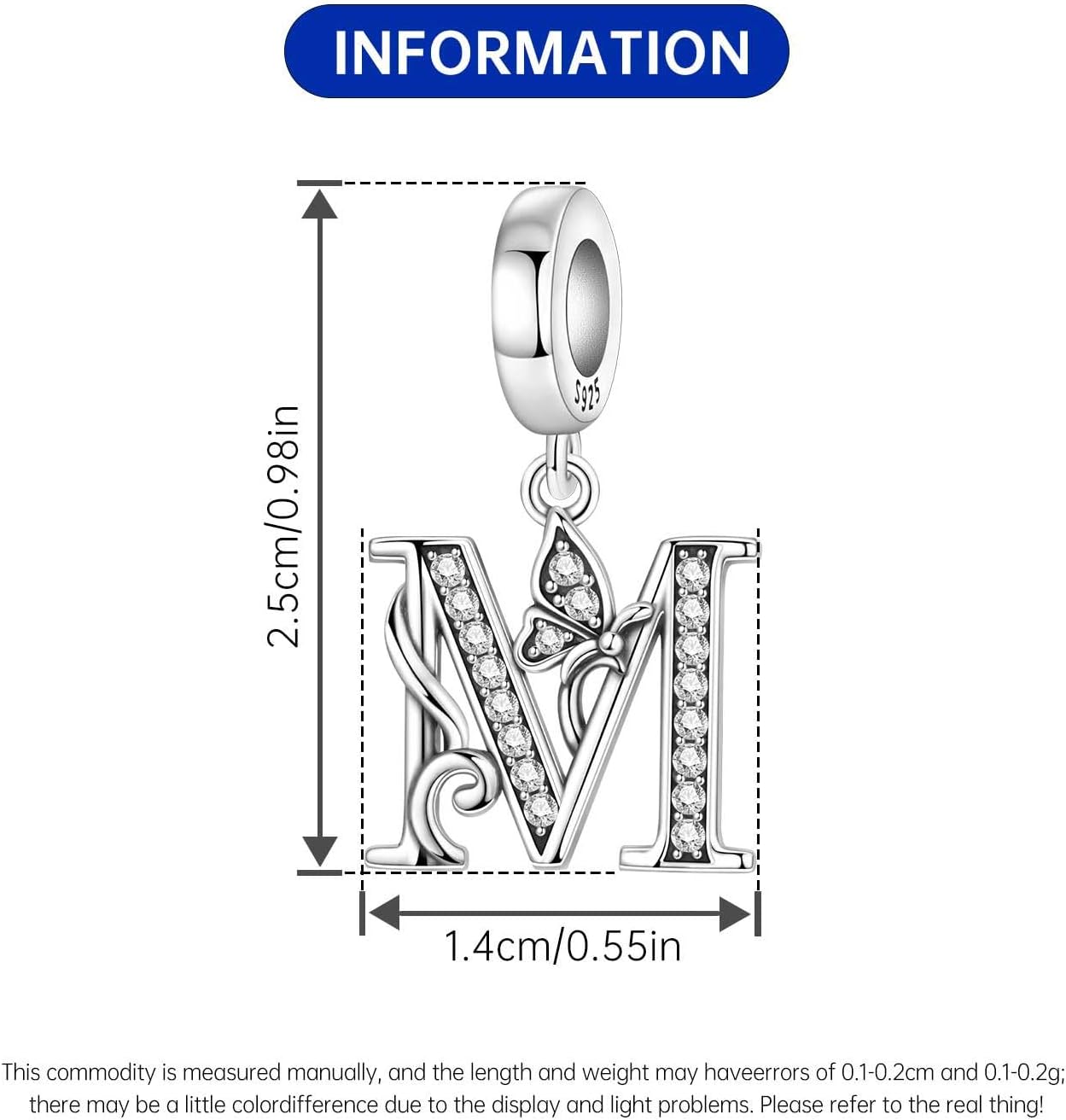 PANPOKI 2 Pack 925 Sterling Silver Butterfly Letter Charms for Bracelets and Necklace Alphabet Initial Dangle Pendants Round Spacer Beads Pave Cubic Zirconia Jewelry Gift for Women - Image 4