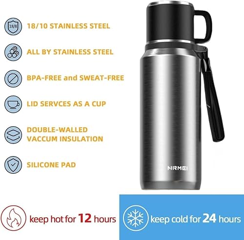 Miniatura 2 de Coffee Thermos - Botella de agua térmica de 27 onzas con asa, vacío de doble pared, botellas de agua de acero inoxidable 1810 para la escuela
