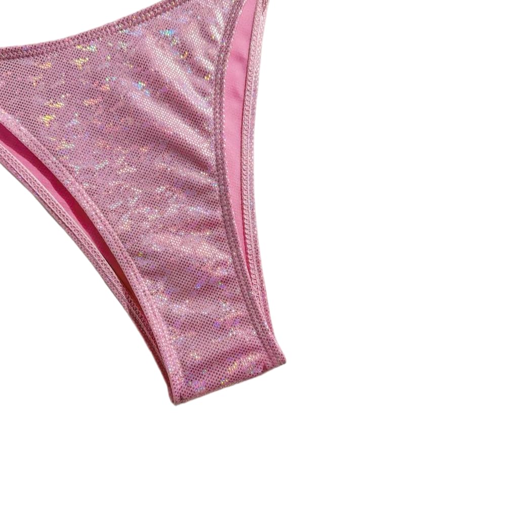 JJDFW Bikini Rose Brillant Extrême String Maillot de Bain Dos Nu Push Up Bowknot Vacances Maillots de Bain Femmes Micro Tangas Plage Maillot de Bain