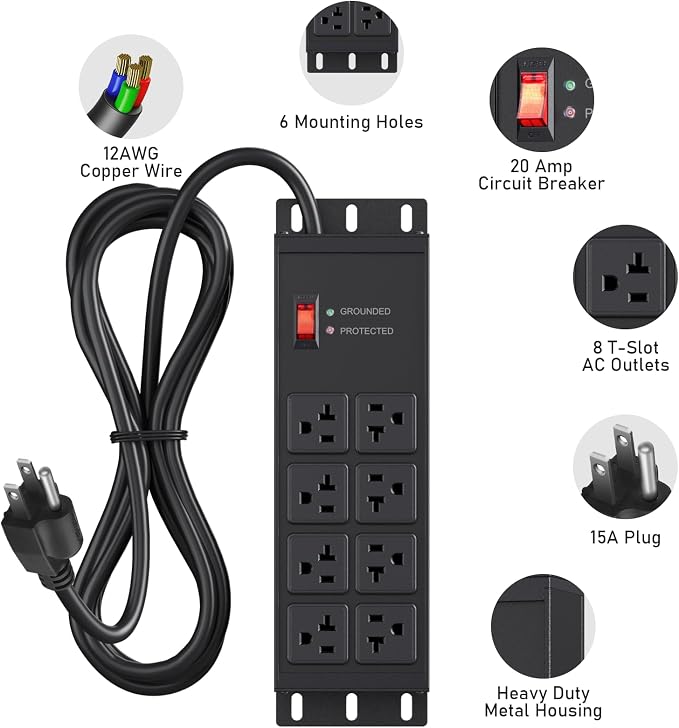 Protector Eléctrico JUNNUJ 8 Tomacorrientes 6 ft miniatura 2
