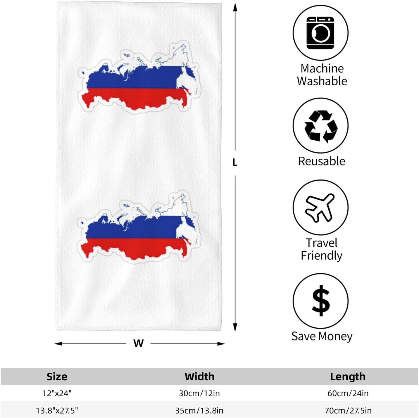 Russian Flag Map Print Hand Towels for Kitchen, Decorative Bathroom Towels Decor Farmhouse Cute for Men Women Gifts
