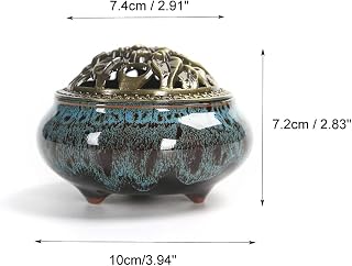 RchNow Ceramic Incense Burner Holder for Coil Cone Stick Incense - Handmade Zen Disc Censer Fambe Blue Home Decor