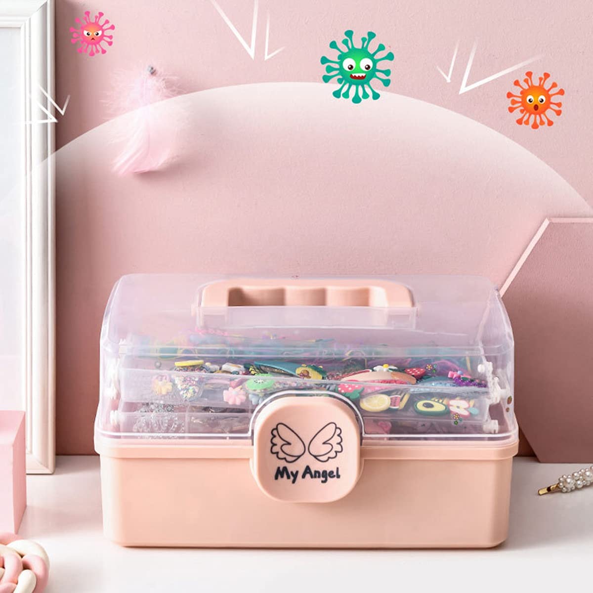 Caja de almacenamiento para accesorios para el , para niñas, con banda elástica, para el , acabado de mesa, para joyas, tamaño pequeño