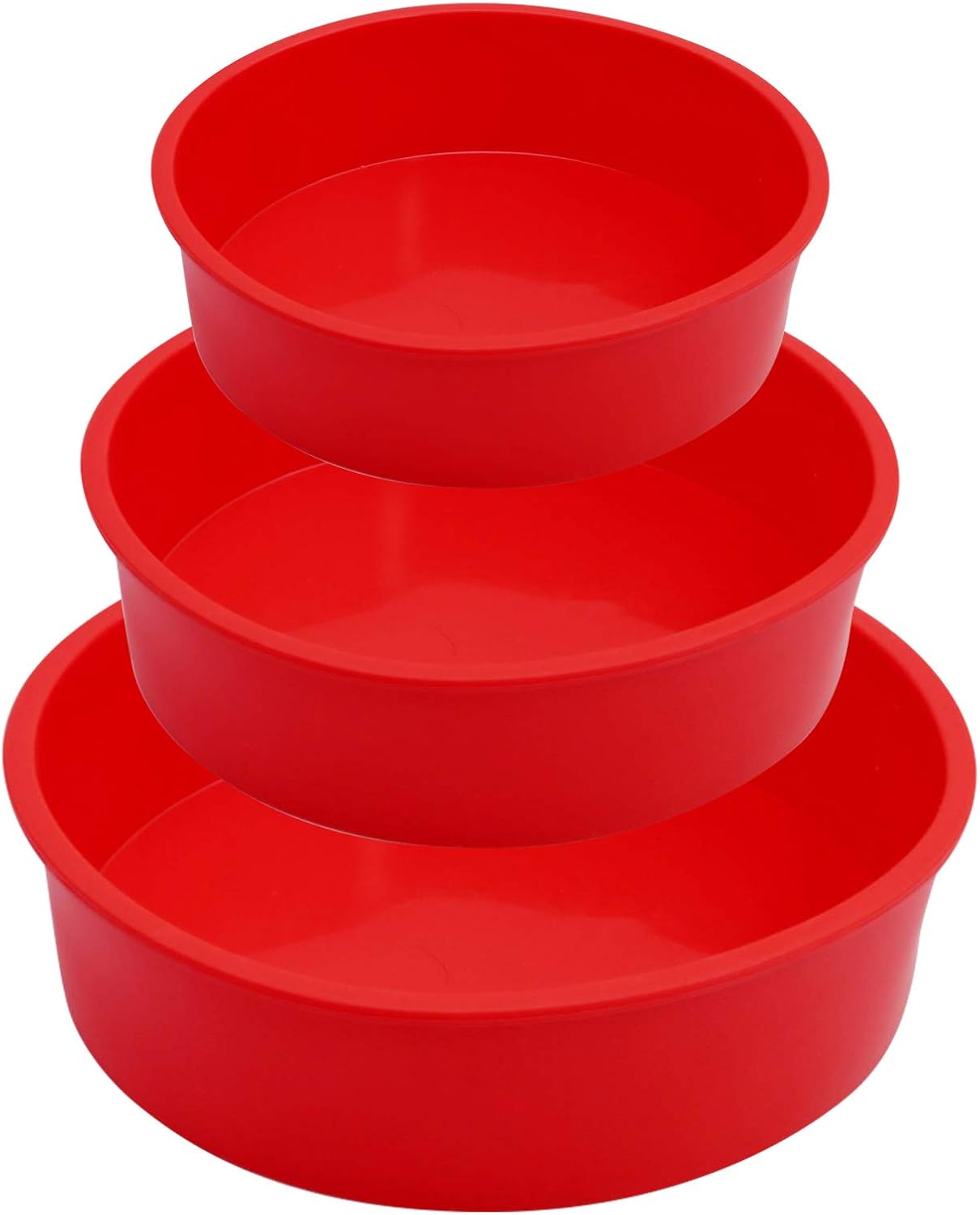 Round Cake Pans Silicone Molds for Baking, Red, Set of 3, Bakeware Pan for Layer Cakes, Cheese Cakes, Bread, Chiffon and Rainbow CakeNonstick&Quick Release Baking Pans(4 Inch, 6 Inch, 8 Inch)
