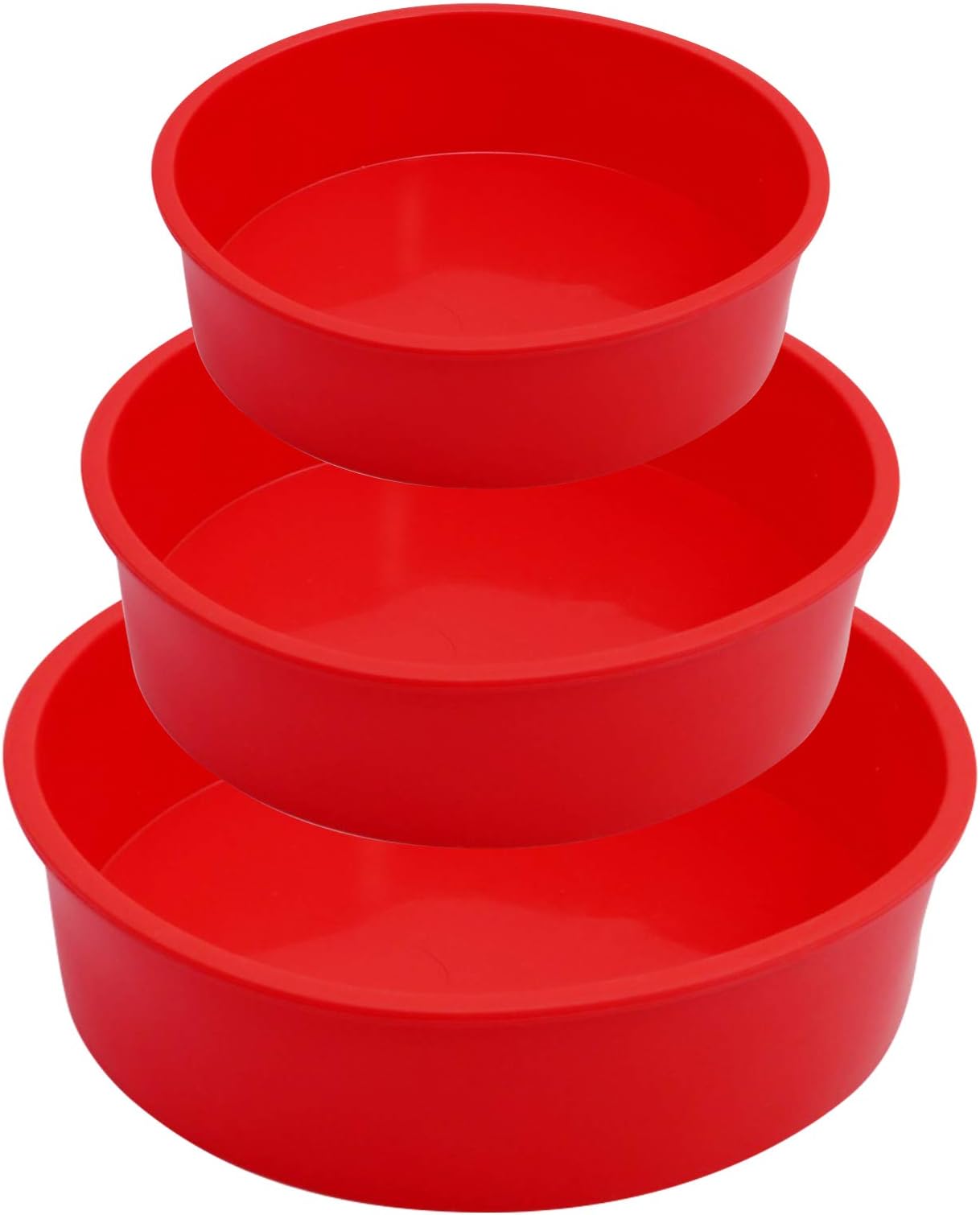 Round Cake Pans Silicone Molds for Baking, Red, Set of 3, Bakeware Pan for Layer Cakes, Cheese Cakes, Bread, Chiffon and Rainbow CakeNonstick&Quick Release Baking Pans(4 Inch, 6 Inch, 8 Inch)