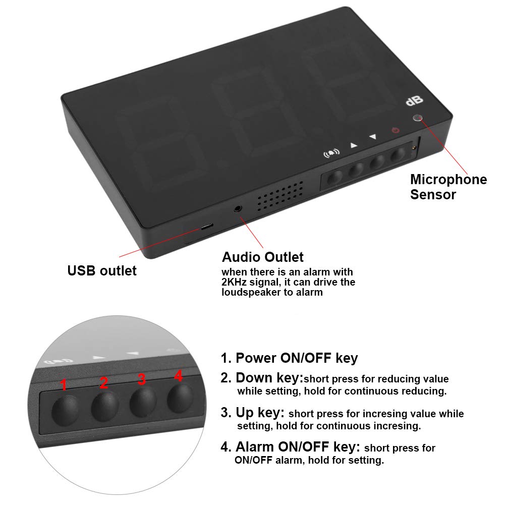 Medidor Digital de Decibelios, 30-130 DB, Pantalla LCD de 9,6 Pulgadas, para Colgar en la Pared, Probador de Nivel de Sonido con Alarma
