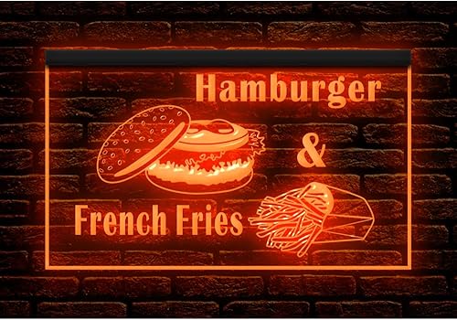 Miniatura 8 de 110142 Hamburger French Fries Fast Food Cafe Bar Shop Store - Letrero de neón con luz LED (12 x 8 pulgadas, amarillo)