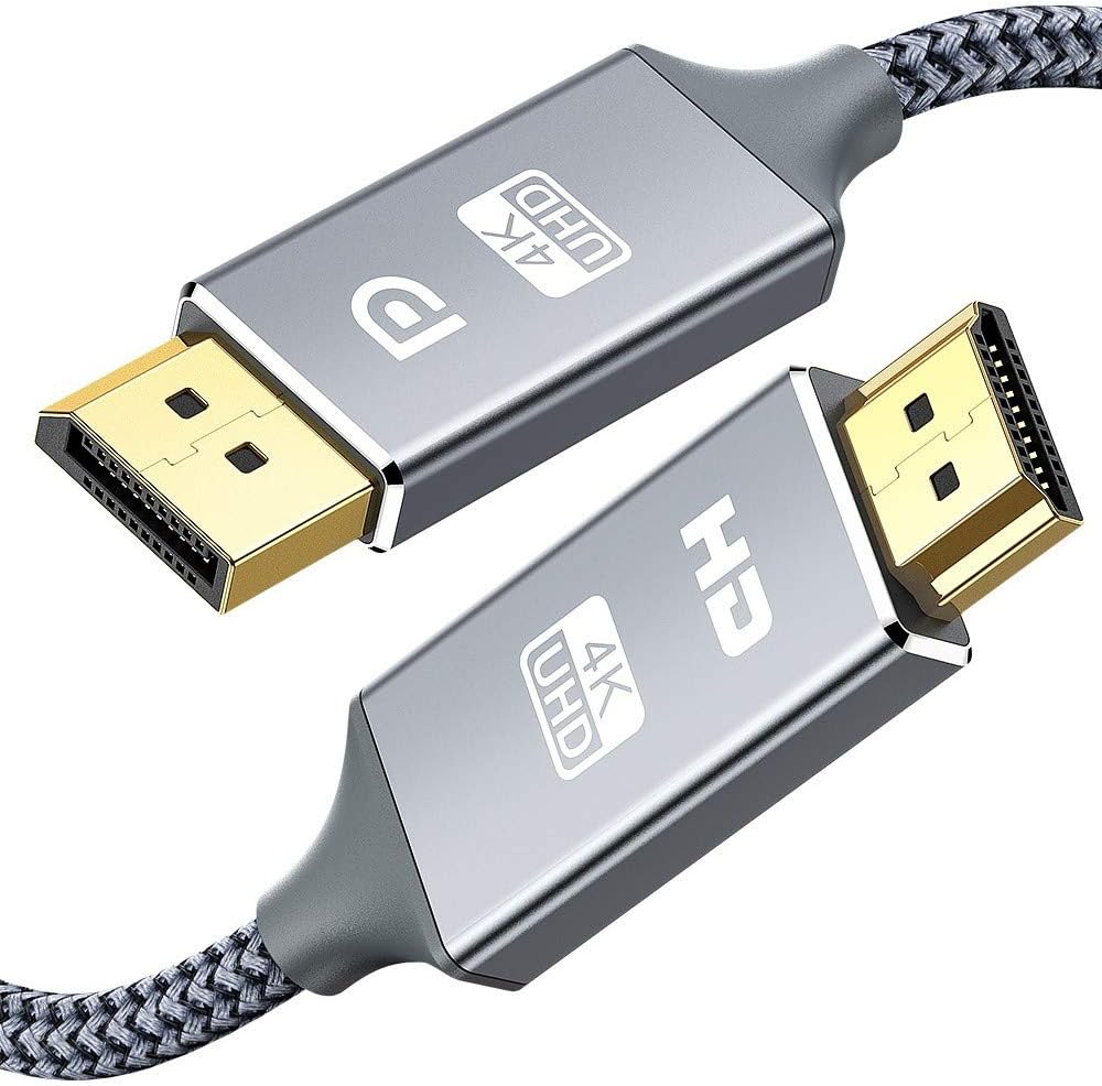 DisplayPort to HDMI Cable,Capshi [4K UHD] Uni-Directional Nylon Braided Gold-Plated DP to HDMI Cord Display Port to HDMI Male Connector 3 Feet