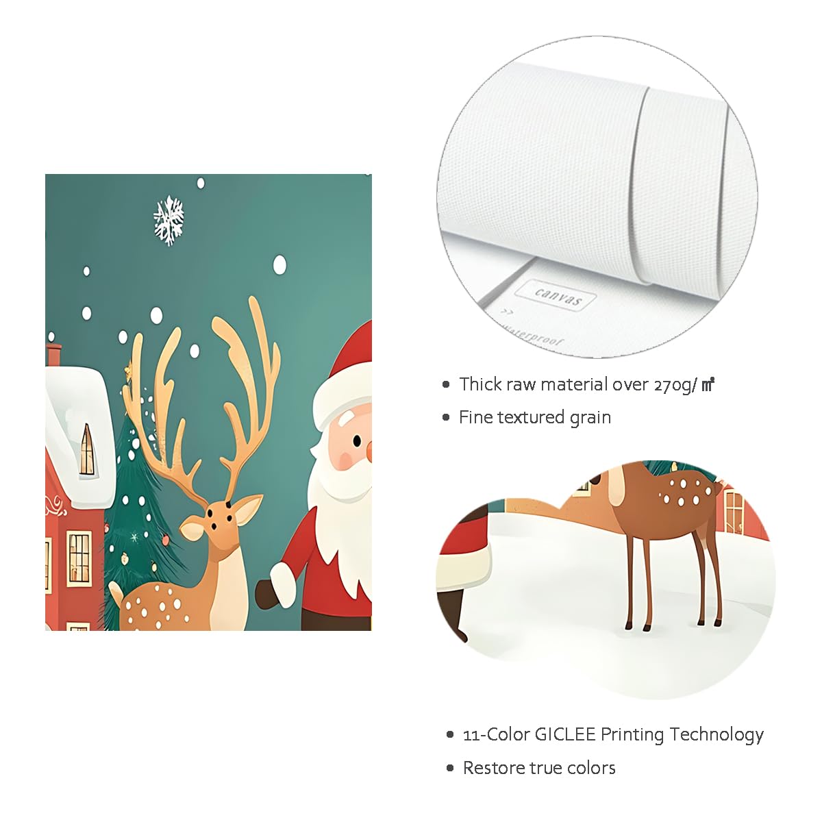 SHENGPOSTER Wydruki na płótnie kreskówka z Santa Renifer Boże Narodzenie scena śnieg gotowy do powieszenia do salonu jadalni Home Decor nastolatek Rooney 55x55cm rama wewnętrzna