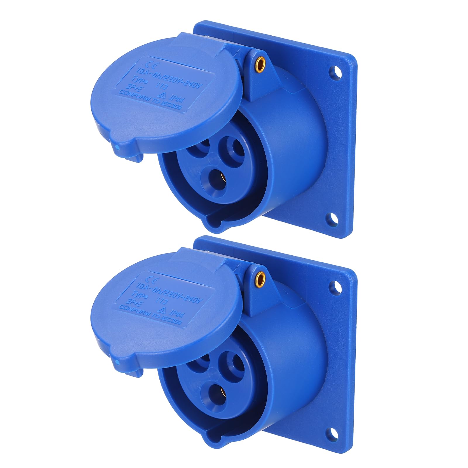 sourcing map 2Pcs 16A 3 Pin CEE Industrial Socket Connector, 220-240V 2P+E IP44 Waterproof Female Connectors Flush-mounted Sockets for Aviation and Industry
