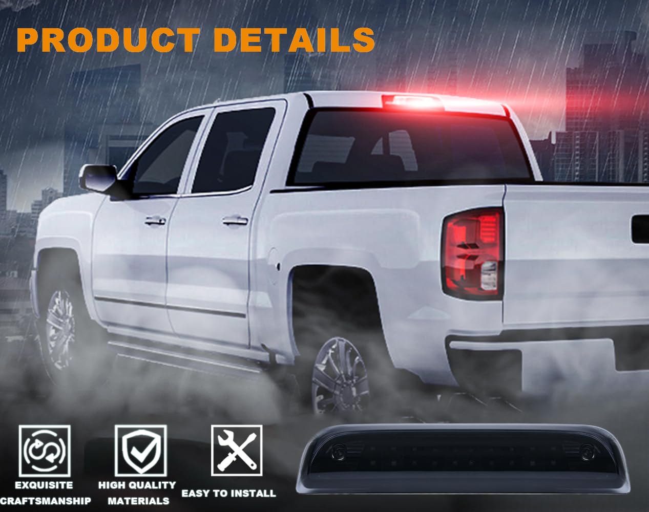 G-PLUS Compatible with Chevy Silverado/Compatible with GMC Sierra 1500 2500HD 3500HD 2014 2015 2016 2017 2018 LED Third 3rd Brake Light Cargo Light Center High Mount Lamp Tail Light (Black Lens)