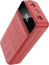 60,000 mAh Power Bank 22.5 W Power Bank PD USB-C Quick Charge Function External Battery with 4 Outputs and 2 Inputs, Compatible with Smartphone, Tablets, Tablet etc. Red Pearl