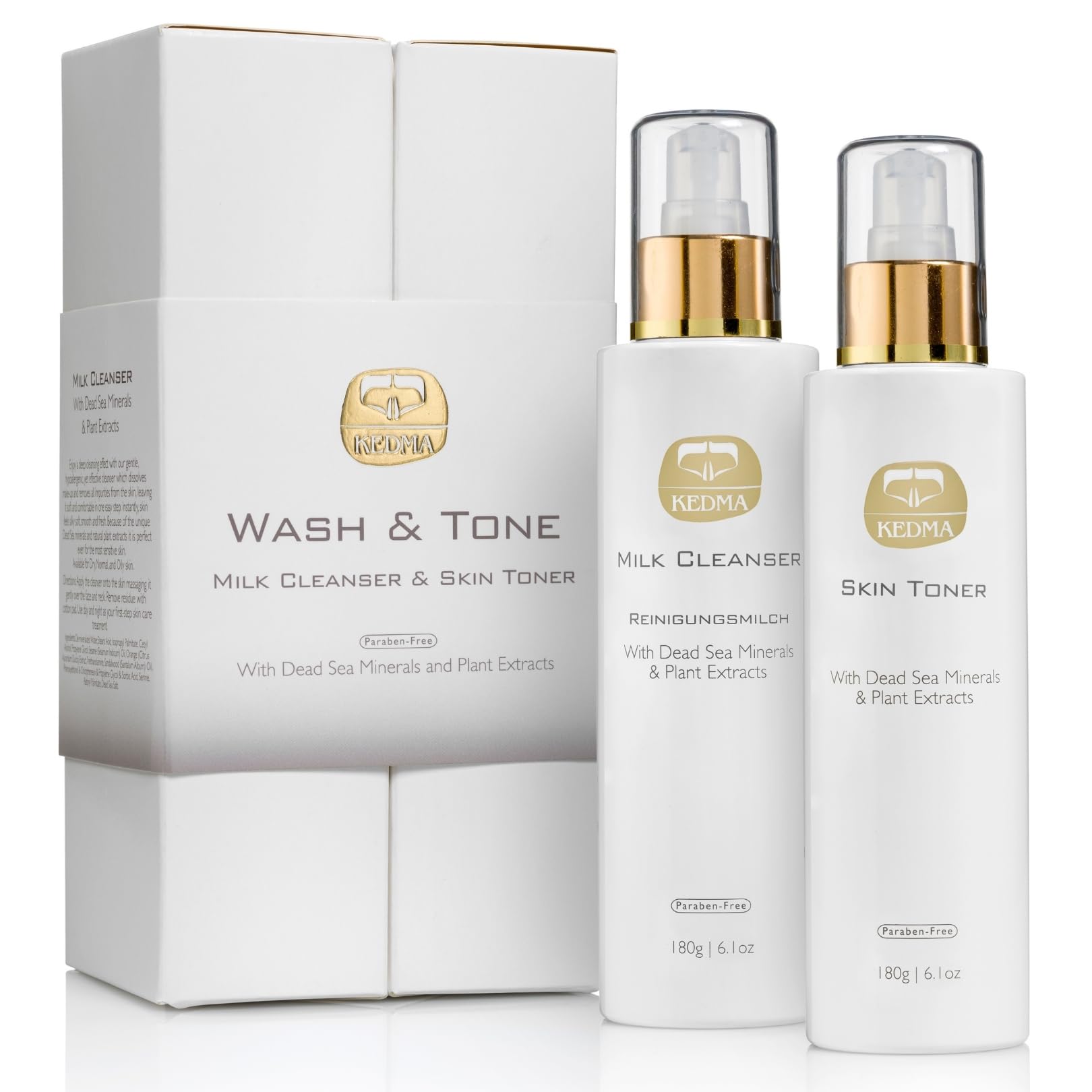 KEDMA - Duo Nettoyant Visage Lait Démaquillant & Tonique - 2x180ml | Le duo lait démaquillant et tonique nettoie, élimine les résidus et prépare la peau aux soins quotidiens.